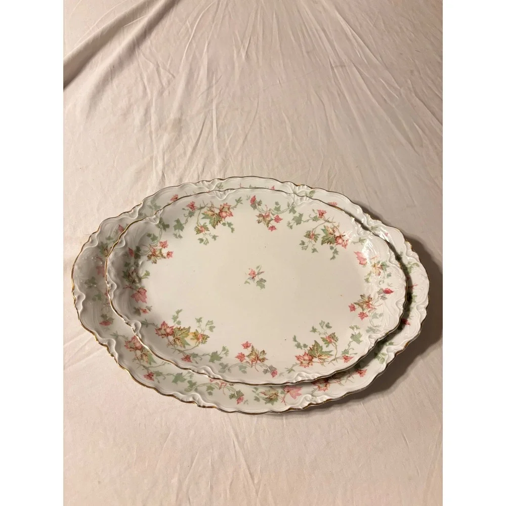 Hutschenreuther Selb Platters Set 2 White Pink Floral Bavaria US Zone Good 15in
